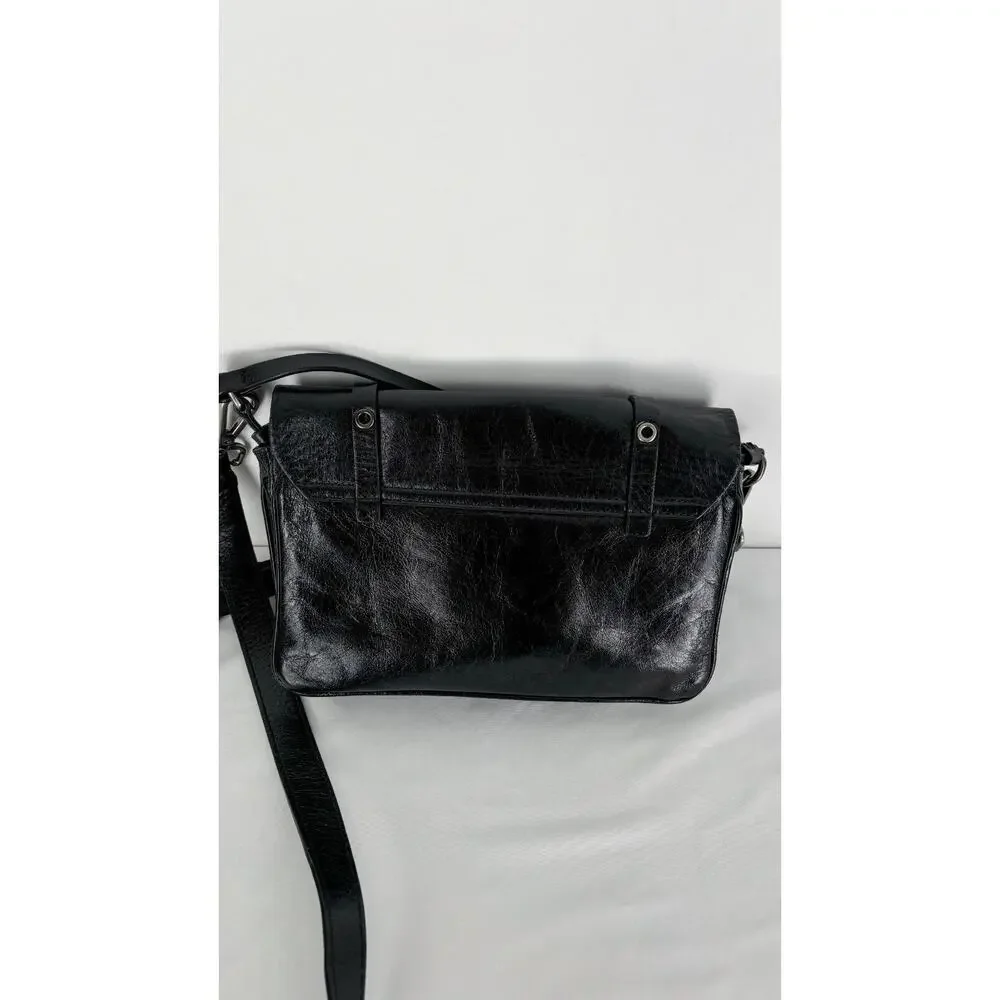 Lia Numa Womens Black Handbag Crossbody Strap Genuine Leather Grommet Purse